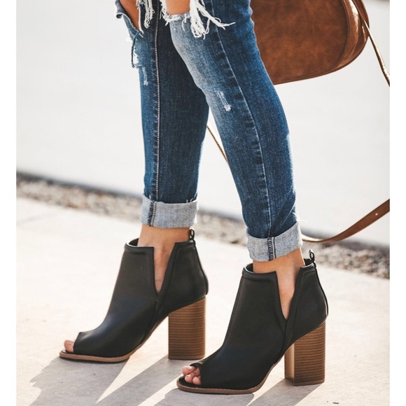 Black Peep Toe Booties - Picture 6 of 8